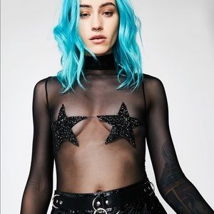 Dolls Kill Current Mood Sheer Glitter Star Top